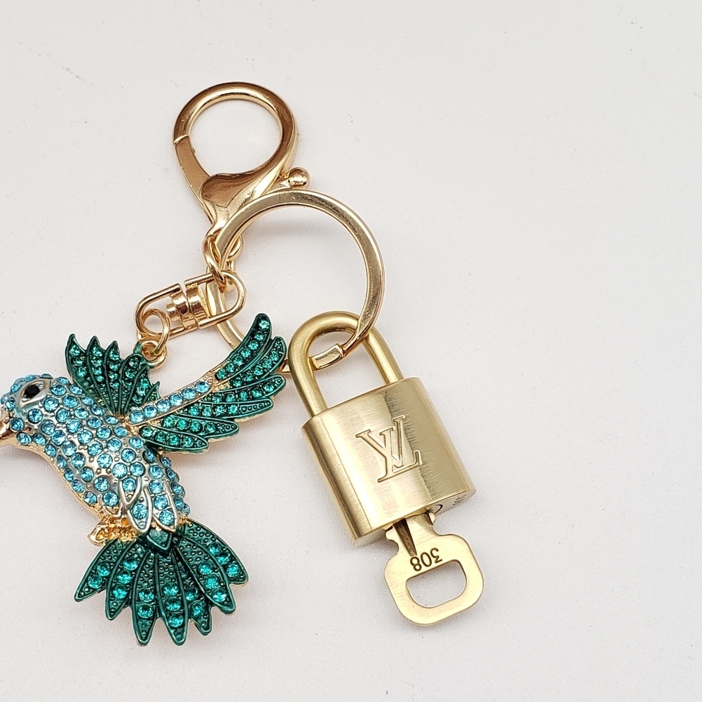 Authentic Louis Vuitton Gold Padlock W/ Unbranded Blue Bird Bag Charm 100525 - Picture 2 of 8